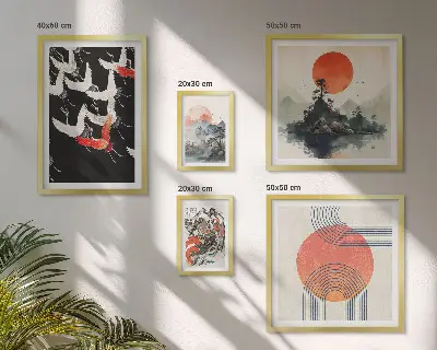Gallery wall featuring traditional Japanese nature art