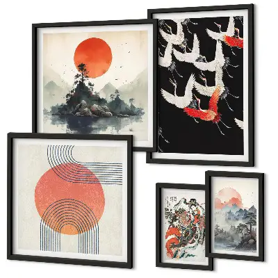 Gallery wall featuring traditional Japanese nature art