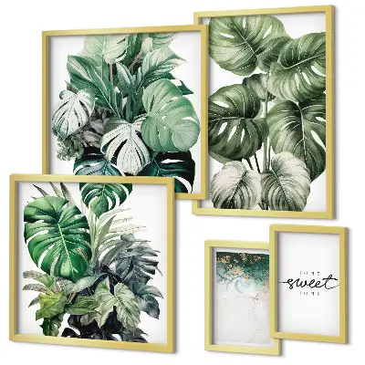 Set of 5 wall art pieces Modern plant motifs