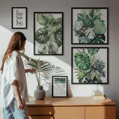 Gallery wall Plant motifs quotes abstraction