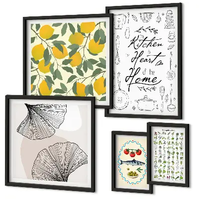 Set of 5 wall art pieces Stylish kitchen inspirations