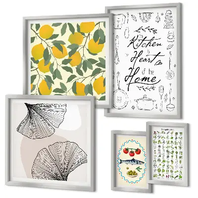 Set of 5 wall art pieces Stylish kitchen inspirations