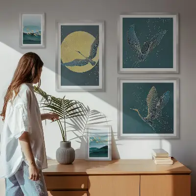 Landscapes birds night sky wall art set of 5 pieces