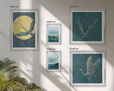 Landscapes birds night sky wall art set of 5 pieces