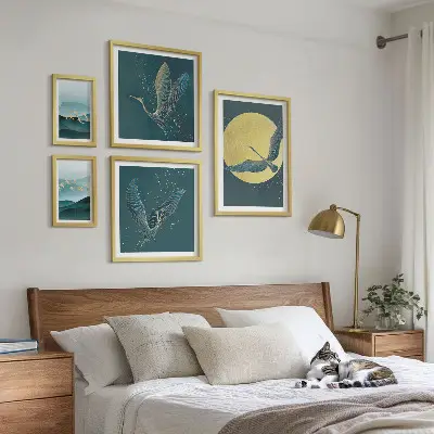 Set of 5 wall art pieces Landscapes birds night sky