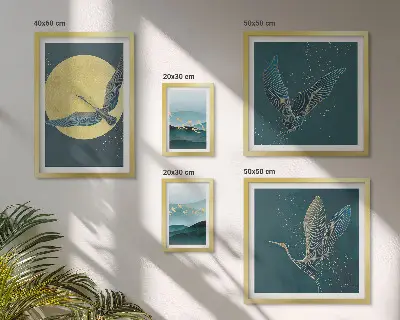 Landscapes birds night sky wall art set of 5 pieces