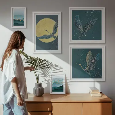 Landscapes birds night sky wall art set of 5 pieces