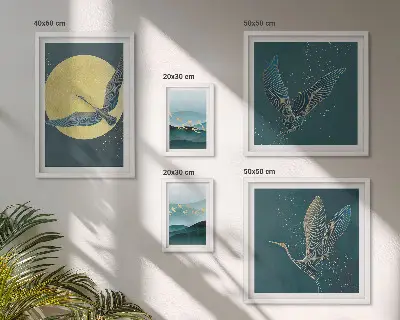 Set of 5 wall art pieces Landscapes birds night sky