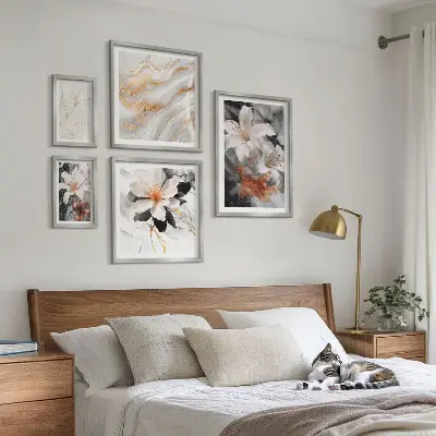 Framed photo set Floral marble background elegance