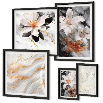 Framed photo set Floral marble background elegance