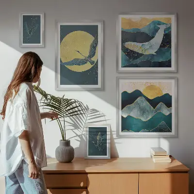 Framed photo set Birds mountains modern style