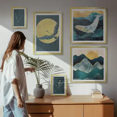 Framed photo set Birds mountains modern style