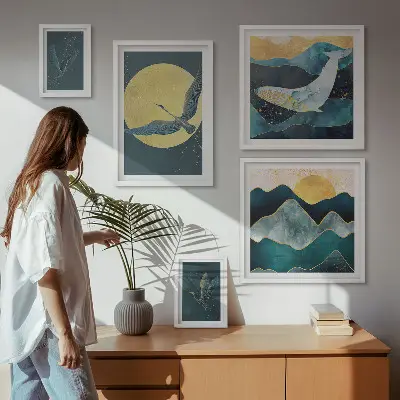 Framed photo set Birds mountains modern style