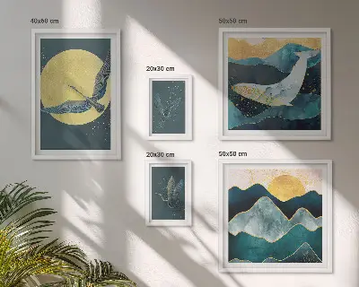 Framed photo set birds and mountains in a modern style
