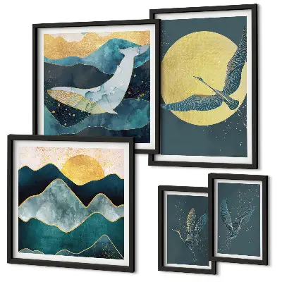 Framed photo set Birds mountains modern style