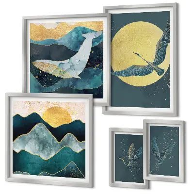 Framed photo set Birds mountains modern style