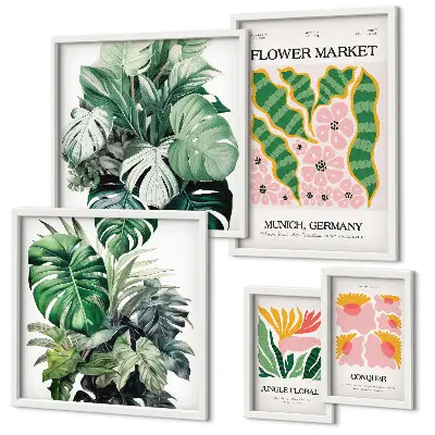 Set of 5 wall art pieces Plant motifs boho flowers