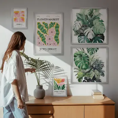 Set of 5 wall art pieces Plant motifs boho flowers