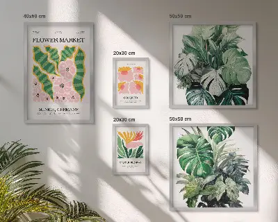 Set of 5 wall art pieces with bohemian flower plant motifs