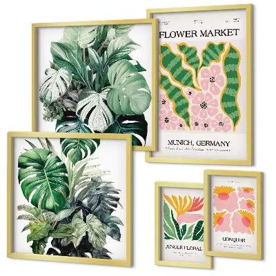 Set of 5 wall art pieces Plant motifs boho flowers