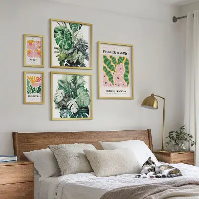 Set of 5 wall art pieces Plant motifs boho flowers