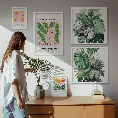 Set of 5 wall art pieces Plant motifs boho flowers