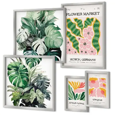 Set of 5 wall art pieces Plant motifs boho flowers