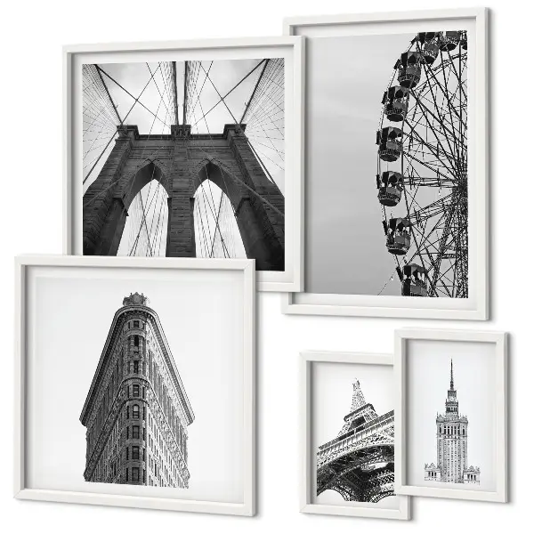 Set of 5 wall art pieces Black and white metropolitan architecture