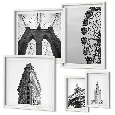 Set of 5 wall art pieces Black and white metropolitan architecture