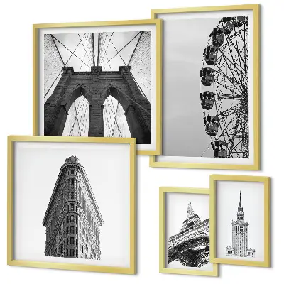 Set of 5 wall art pieces Black and white metropolitan architecture