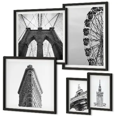 Set of 5 wall art pieces Black and white metropolitan architecture