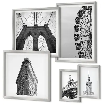 Set of 5 wall art pieces Black and white metropolitan architecture