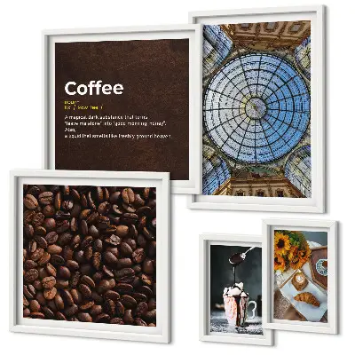 Set of 5 wall art pieces rustic coffee and sweets theme