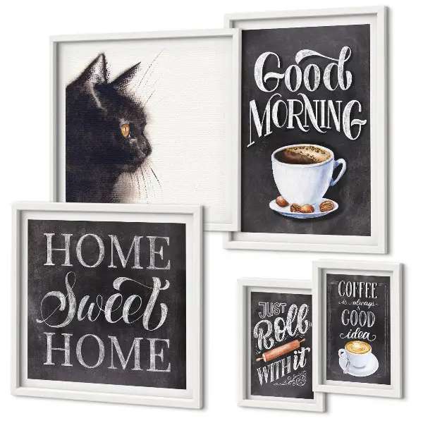 Framed photo set Coffee cat positive slogans