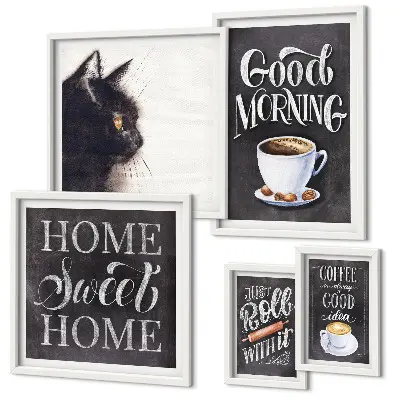 Framed photo set Coffee cat positive slogans
