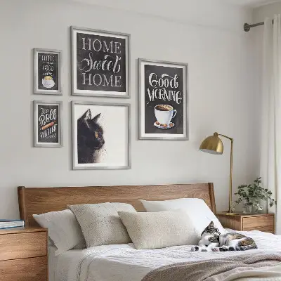 Framed photo set Coffee cat positive slogans