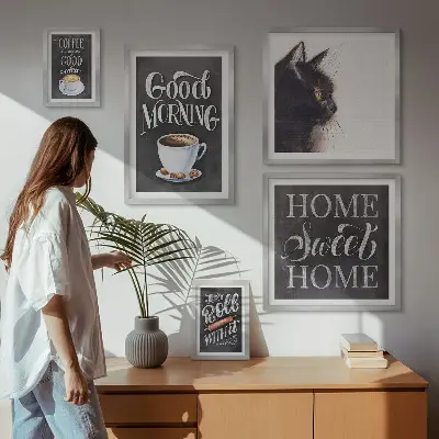 Framed photo set Coffee cat positive slogans