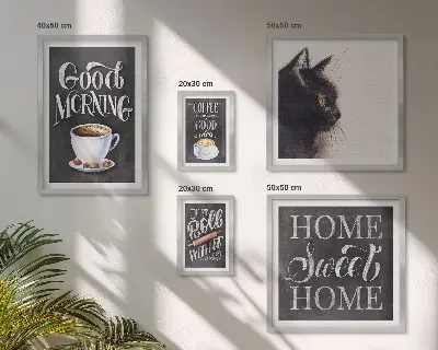 Framed photo set with positive coffee cat slogans
