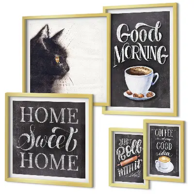 Framed photo set Coffee cat positive slogans