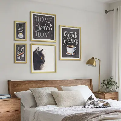 Framed photo set Coffee cat positive slogans