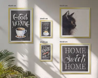 Framed photo set Coffee cat positive slogans