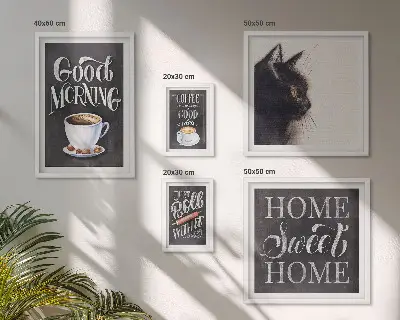 Framed photo set Coffee cat positive slogans