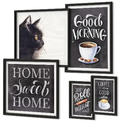 Framed photo set Coffee cat positive slogans
