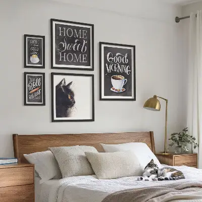 Framed photo set Coffee cat positive slogans