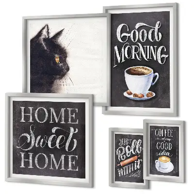 Framed photo set Coffee cat positive slogans