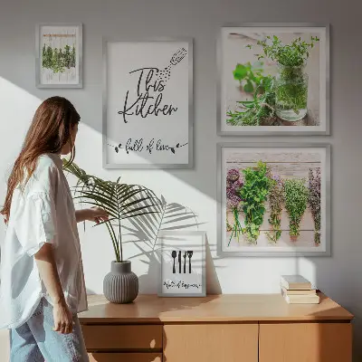 Set of 5 wall art pieces Kitchen herbs and cooking
