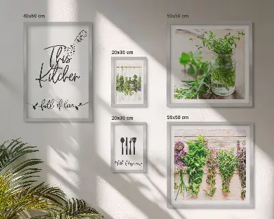 Kitchen herbs and cooking wall art set of 5 pieces