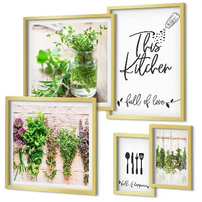 Set of 5 wall art pieces Kitchen herbs and cooking