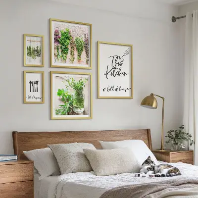 Set of 5 wall art pieces Kitchen herbs and cooking