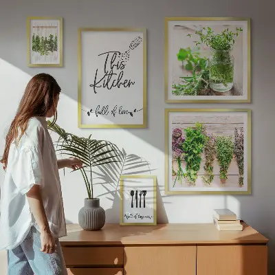 Set of 5 wall art pieces Kitchen herbs and cooking